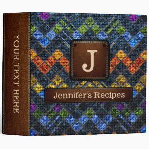 Colourful Mosaic Burlap Elegant Leather Look #9 Binder