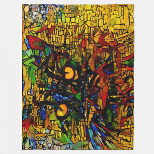 Colourful Mosaic Cat Art Prin Fleece Blanket