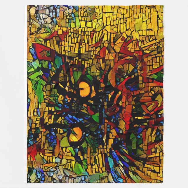 Colourful Mosaic Cat Art Prin Fleece Blanket (Front)