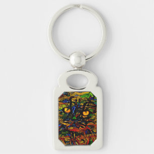 Colourful Mosaic Cat Art Prin Keychain