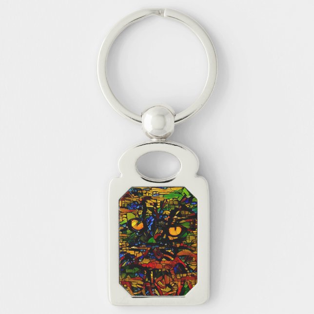 Colourful Mosaic Cat Art Prin Keychain (Front)