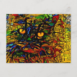 Colourful Mosaic Cat Art Prin Postcard