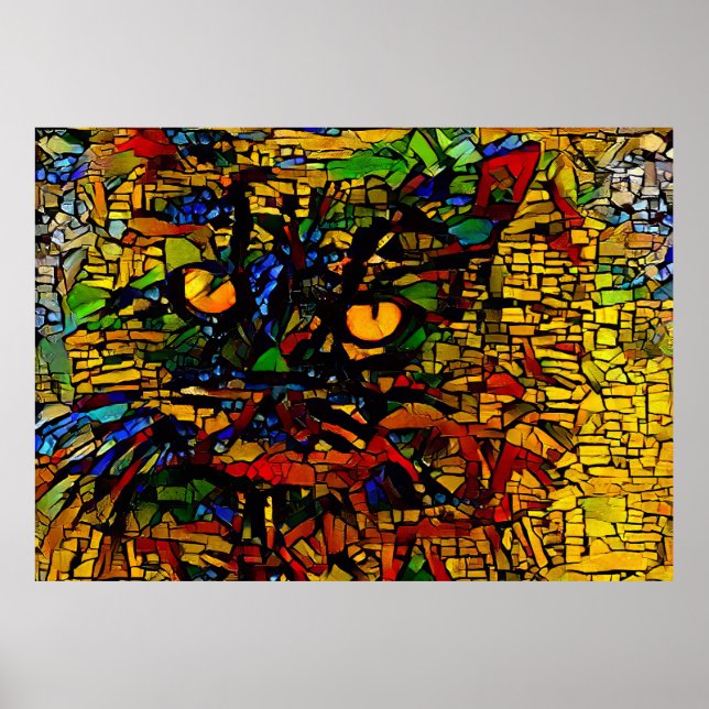 Colourful Mosaic Cat Art Prin Poster (Front)