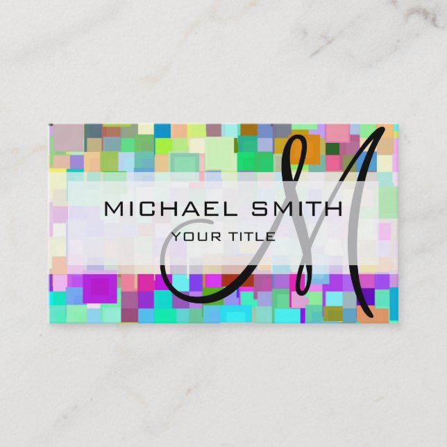 Colourful Mosaic Custom Monogram #3 Business Card (Front)