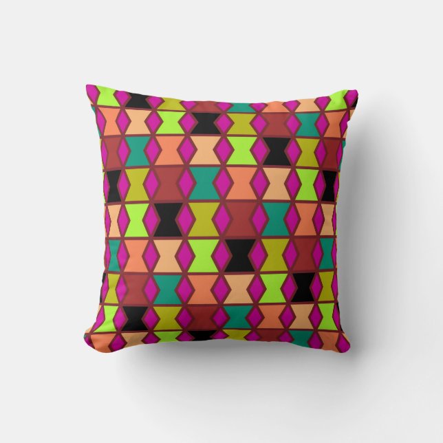 Colourful Mosaic Diamond Squares Pattern Throw Pillow (Front)