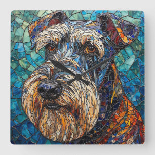 Colourful Mosaic Dog Portrait Square Wall Clock