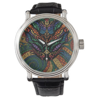 Colourful Mosaic Dragon Art Wrist Watch
