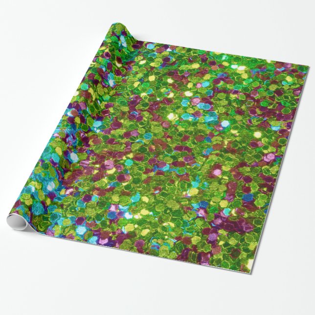 Colourful Mosaic Glitter Wrapping Paper (Unrolled)