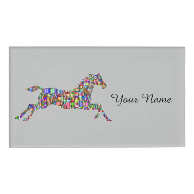 Colourful Mosaic Horse Riding School Name Tag (Front)