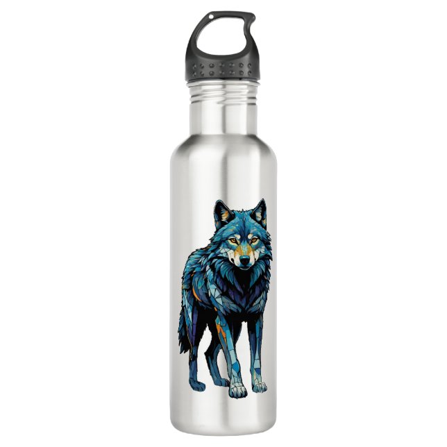 Colourful Mosaic Illustration of Majestic Wolf 710 Ml Water Bottle (Front)