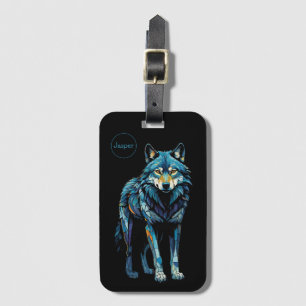 Colourful Mosaic Illustration of Majestic Wolf Luggage Tag