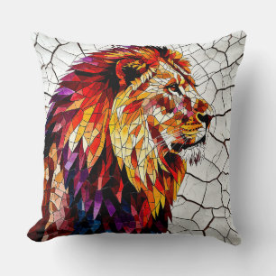 Colourful Mosaic Lion Sculpture Throw Pillow