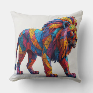 Colourful Mosaic Lion Sculpture Throw Pillow