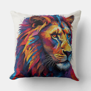 Colourful Mosaic Lion Sculpture Throw Pillow