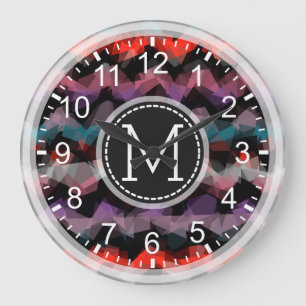 Colourful Mosaic Modern Monogram #11 Large Clock