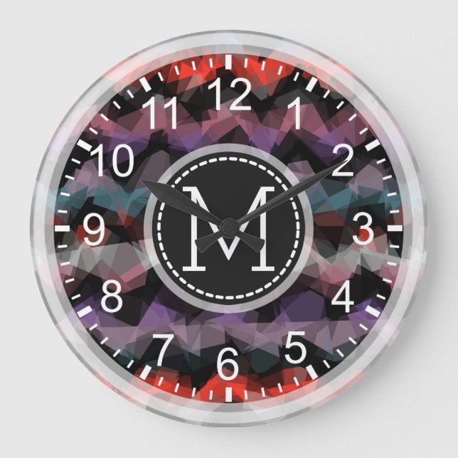 Colourful Mosaic Modern Monogram #11 Large Clock (Front)