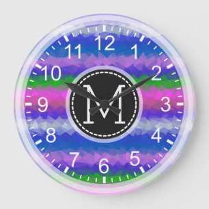Colourful Mosaic Modern Monogram #19 Large Clock