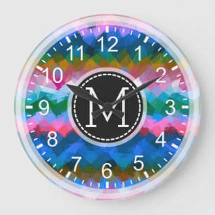 Colourful Mosaic Modern Monogram #8 Large Clock