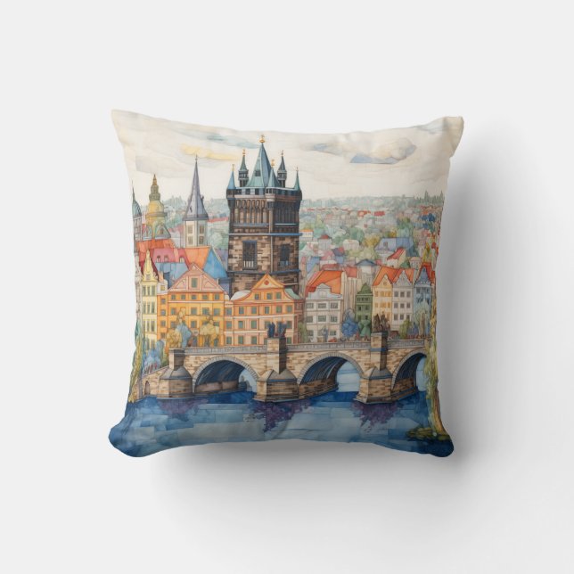 Colourful Mosaic of Prague  Throw Pillow (Front)