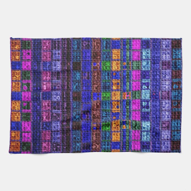 Colourful Mosaic Pattern Burlap Rustic #11 Kitchen Towel (Horizontal)