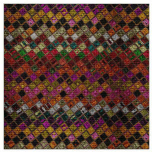 Colourful Mosaic Pattern Burlap Rustic #12 Fabric