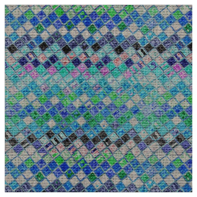 Colourful Mosaic Pattern Burlap Rustic #13 Fabric (Swatch)