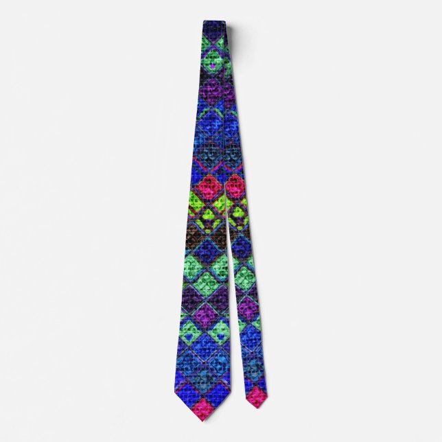 Colourful Mosaic Pattern Burlap Rustic #2 Tie (Front)