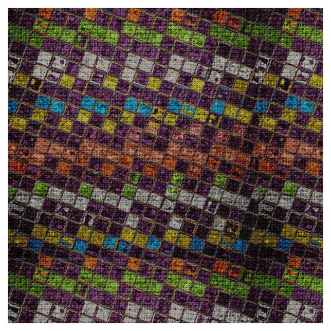 Colourful Mosaic Pattern Burlap Rustic #4 Fabric (Swatch)