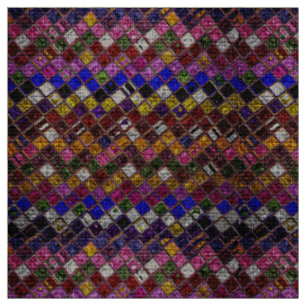 Colourful Mosaic Pattern Burlap Rustic #7 Fabric