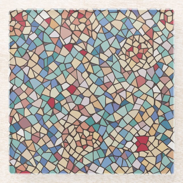 Colourful Mosaic Pattern Glass Coaster (Front)