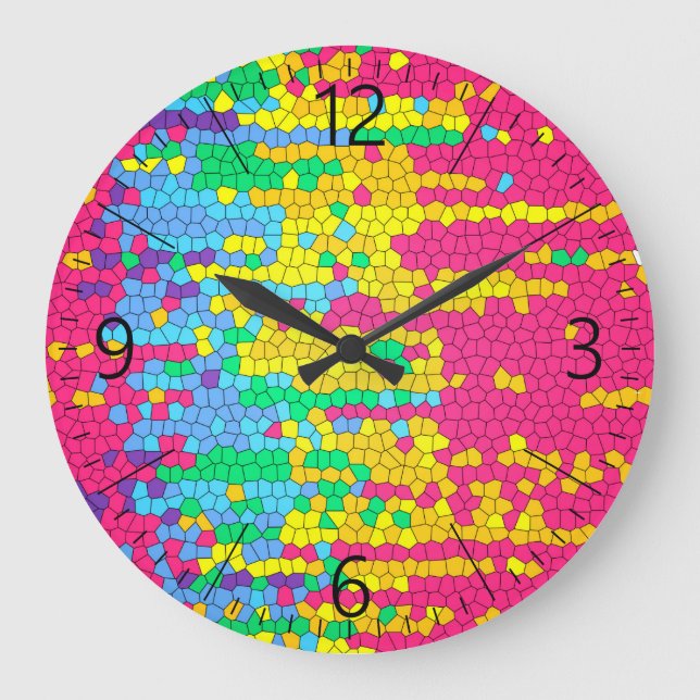 Colourful mosaic pattern large clock (Front)