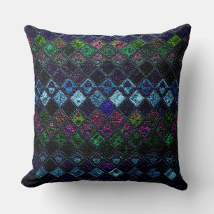 Colourful Mosaic Pattern Leather Look #20 Throw Pillow