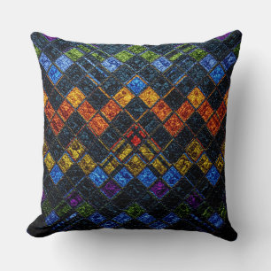Colourful Mosaic Pattern Leather Look #9 Throw Pillow