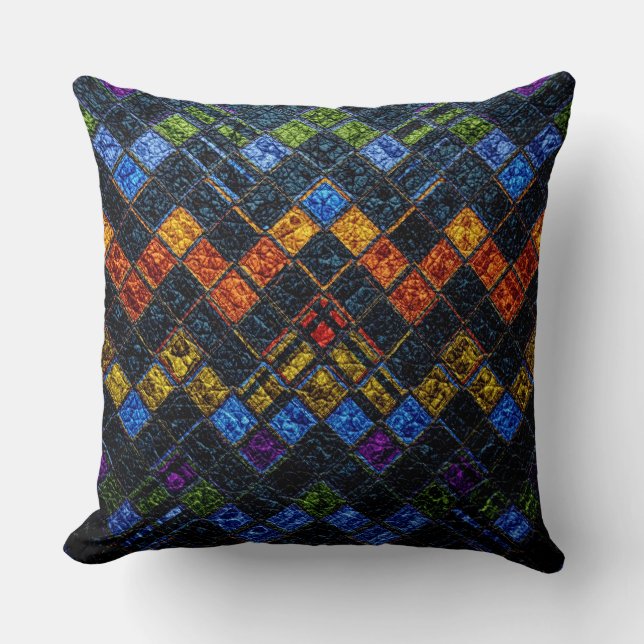 Colourful Mosaic Pattern Leather Look #9 Throw Pillow (Front)