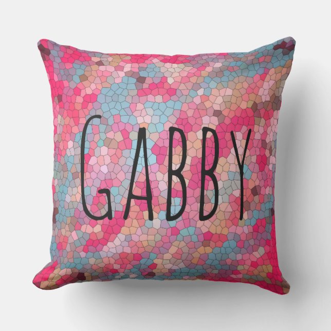 Colourful Mosaic Pattern Personalized Name Throw Pillow (Front)