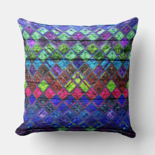 Colourful Mosaic Pattern Wood Look #2 Throw Pillow