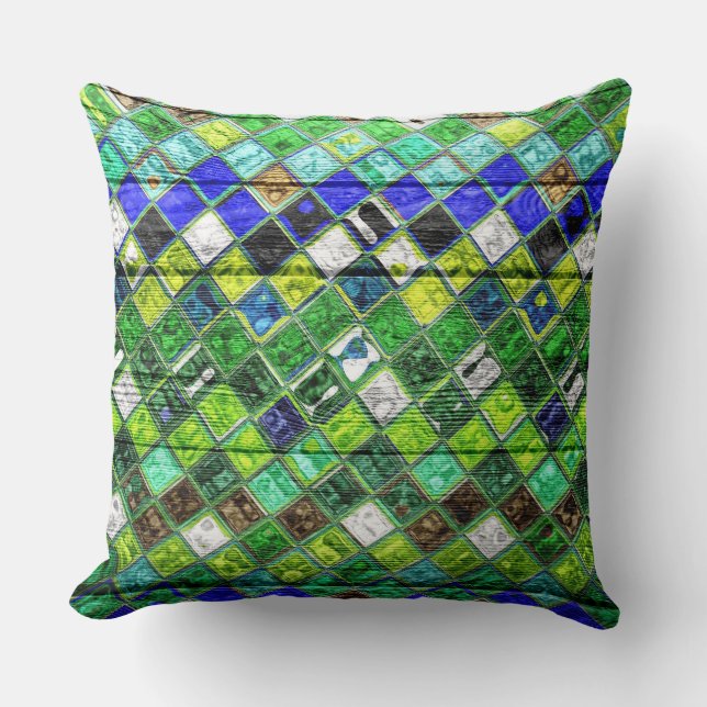 Colourful Mosaic Pattern Wood Look #8 Throw Pillow (Front)