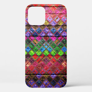 Colourful Mosaic Pattern Wood Look iPhone 12 Pro Case