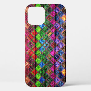 Colourful Mosaic Pattern Wood Look iPhone 12 Pro Case