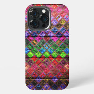 Colourful Mosaic Pattern Wood Look iPhone 13 Pro Case