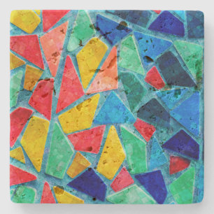 Colourful Mosaic Random Abstract Shapes Pattern Stone Coaster