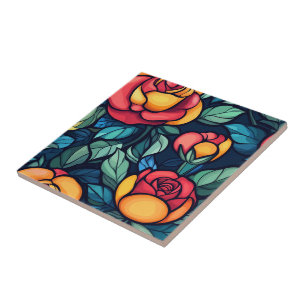 Colourful Mosaic Rose Ceramic Tiles For Home Deco