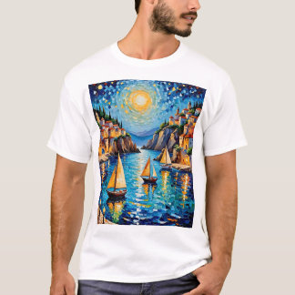 Colourful Mosaic Sailing Mediterranean Sunset Tee
