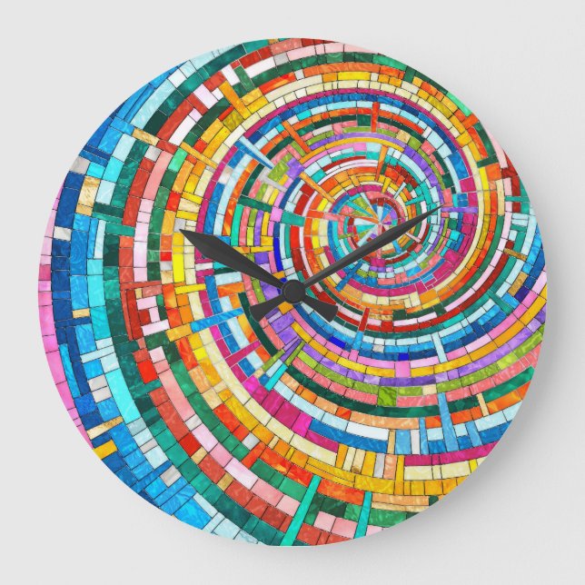 Colourful Mosaic Spiral Large Clock (Front)