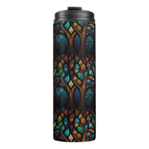 Colourful Mosaic Stained Glass Tree effect design Thermal Tumbler