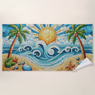 Colourful Mosaic Sun & Surf Coastal Design Beach Towel