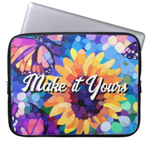 Colourful Mosaic Sunflower Butterfly Laptop Sleeve