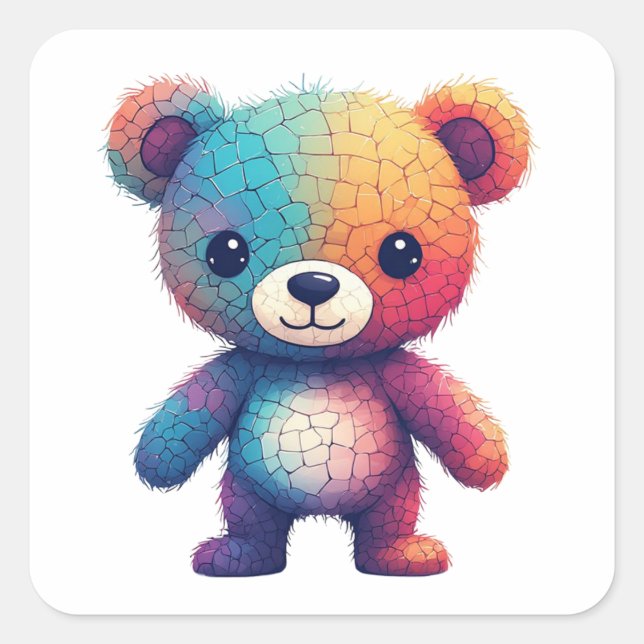 Colourful Mosaic Teddy Bear Square Sticker (Front)