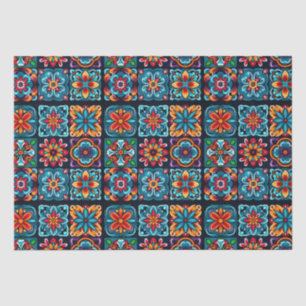 Colourful mosaic tile design with flowers tissue paper