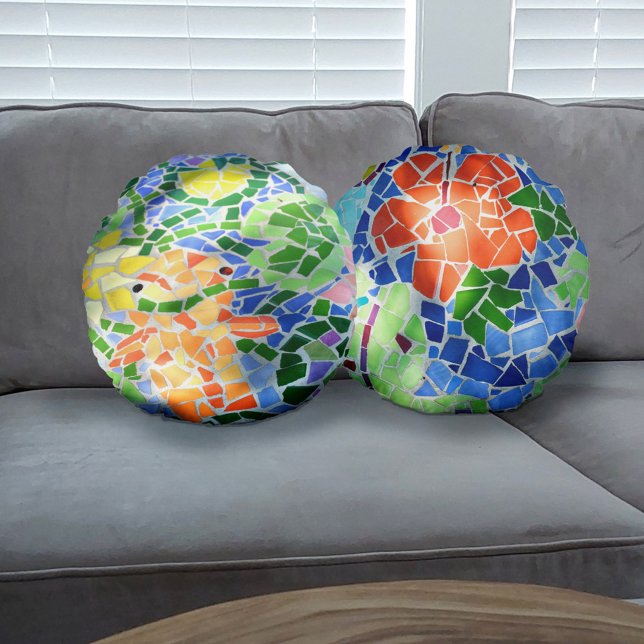 Colourful Mosaic Tile Koi Fish Pond Round Pillow (Creator Uploaded)